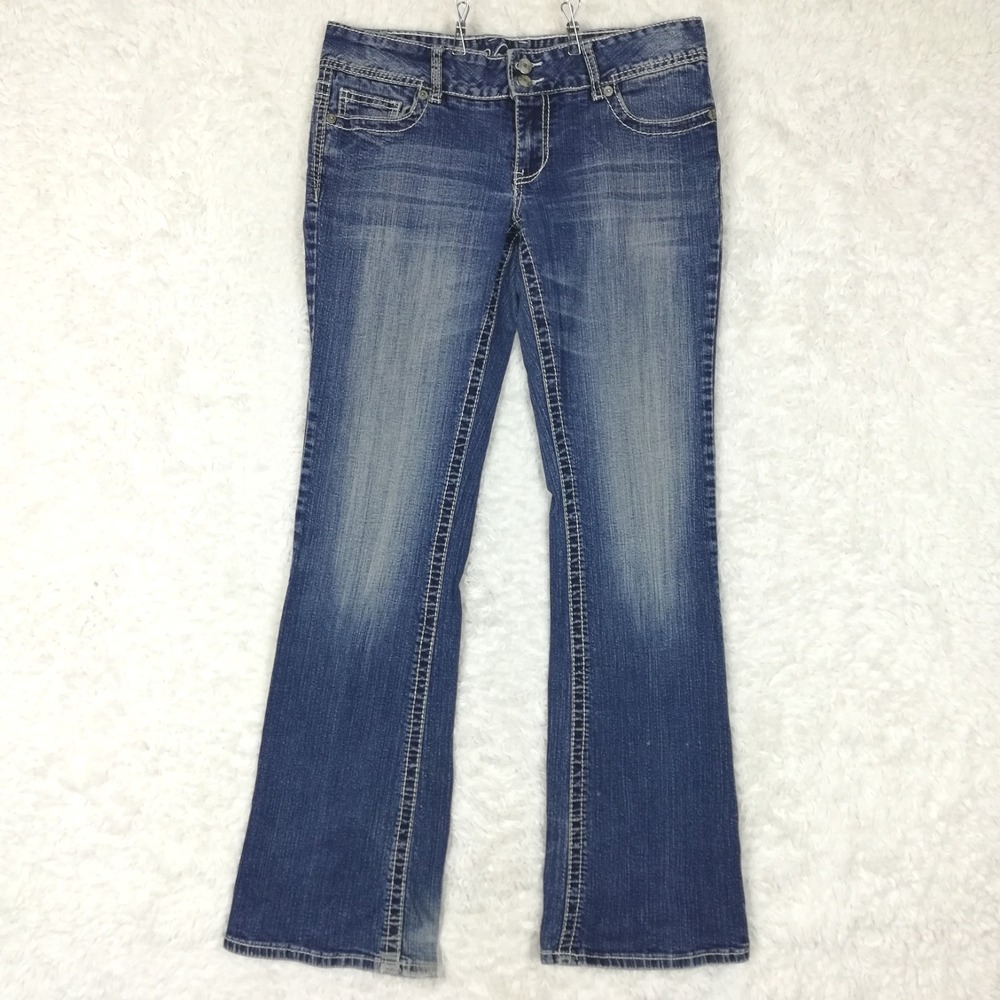 Vanity Womens Jeans Original Boot Cut Blue Denim Stone Wash Low Rise Long 30
